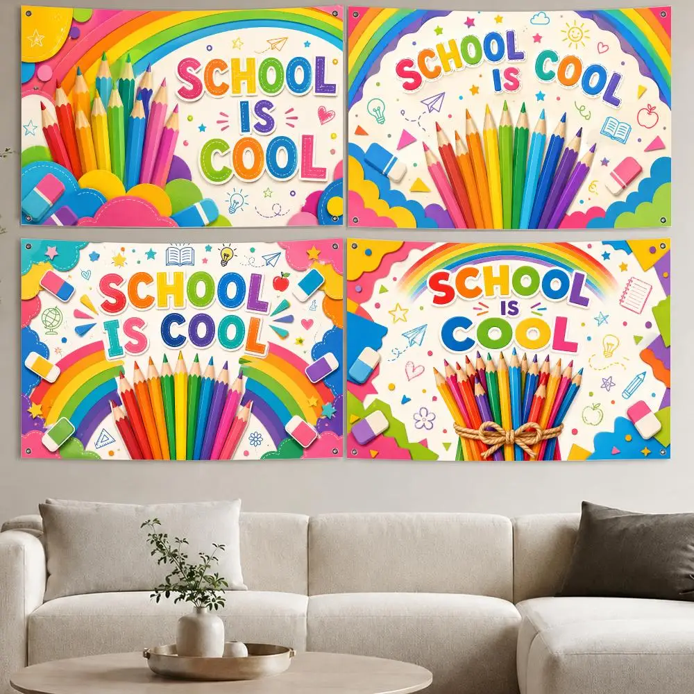 Colored pencils eraser and cut-out stickers Flags Aesthetic Wall Tapestry Printed Wall Hanging Living Room Party Outdoor Decor