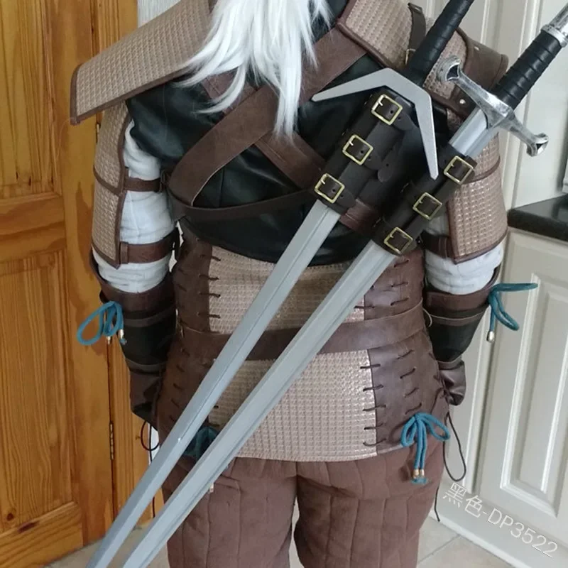 Medieval Knight Back Double Scabbard Shoulder Strap Sword Holder Sheath Scabbard Frog Adult Leather Kit Gear Weapon Costume Prop