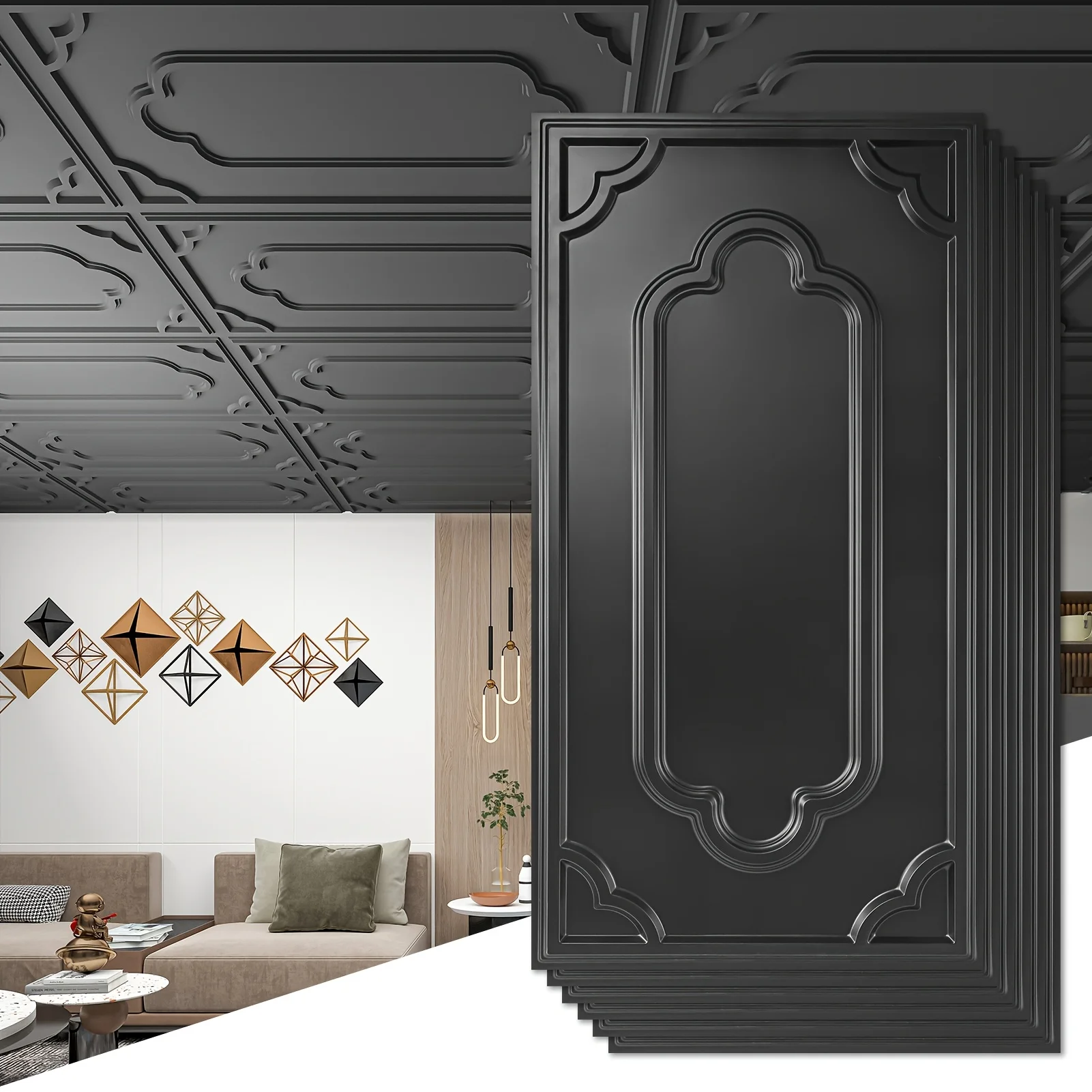 

Art3dwallpanels Pack Of 12, 2x4-Foot Drop Ceiling Tiles, Decorative PVC Ceiling Covering Panel, 24x48-Inch, for Basements, Bathrooms, And Kitchens, Covers 96 Sq. Ft. White, Black