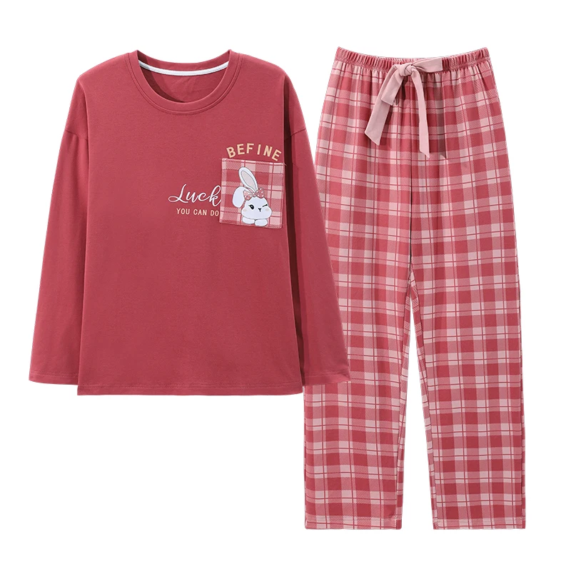 Newest Spring 100％ Cotton Women Pajamas Set Cute Cartoon Pijama Long Sleeve Sleepwear Female Homewear