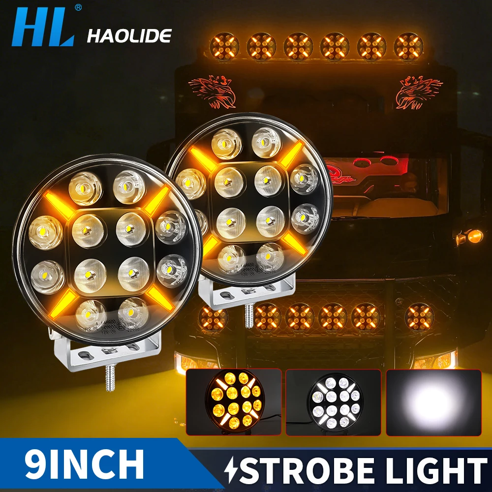 

HAOLIDE 9INCH LED Work Light 120W White Driving Light Amber Position Light Strobe Beam Waterproof for Car UTV Truck SUV 12V 24V