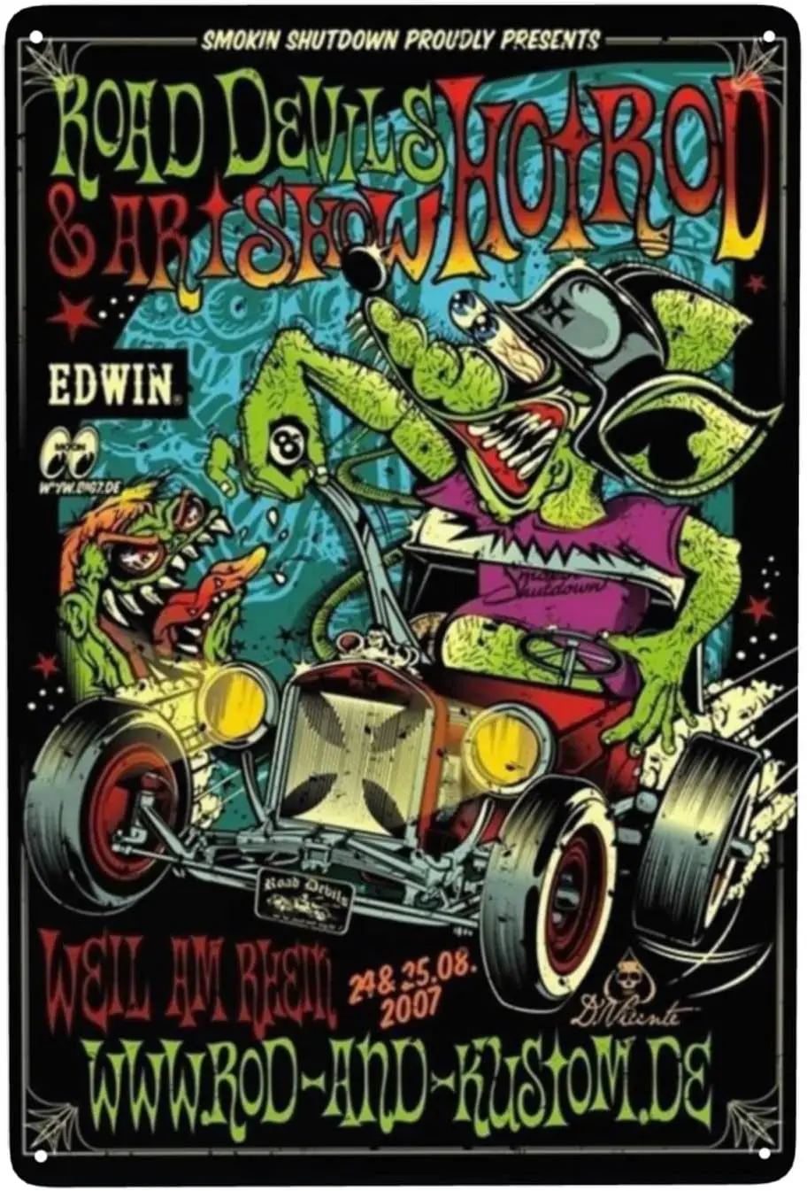 Lbhsmn Rat Fink Comix Ed Roth Big Daddy Daddy Roth Letrero Metálico de Reproducción con Aspecto Vintage para Garaje 20 x 30