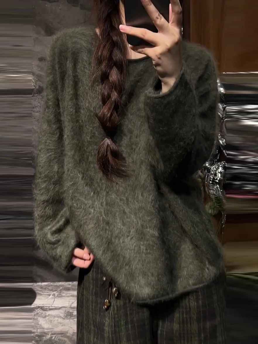 

La Chapelle een пушистый вязаный свитер женский весна-осень 2025 новый свободный крой корейская версия трикотажа