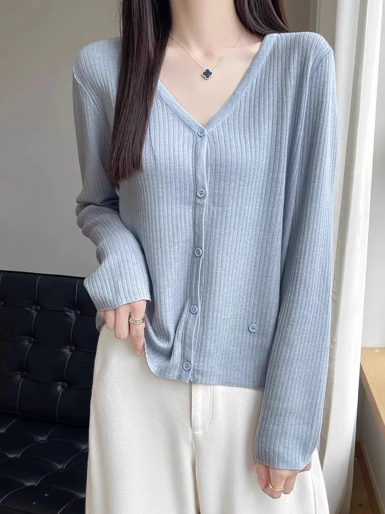 柔らかく快適なオルトスヴェ ロングスヴェ レディース ニット ウール カーディガン 春秋 薄手 スパンウール アウターウェア
