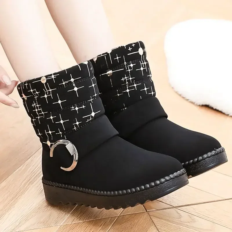 Shoes for Woman Padded Anti Skid Elegant With Medium Heels Women's Snow Boots Furry New In Protective Comfortable Winter 2024 39