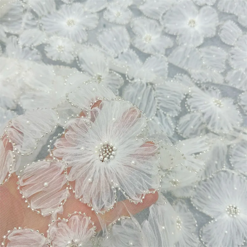 90-130CM New flower positioning, printed sequin fabric, women's dress, mesh embroidery, lace bead fabric