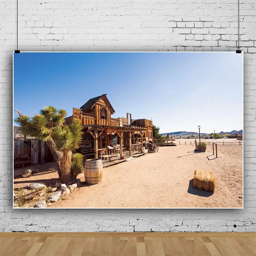 

Photography Backdrop Wooden Building Desert Saloon Old Town Outdoor Scene Traveling Western Cowboy Party Decor Background