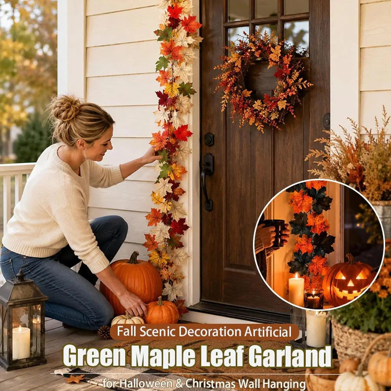 175cm Fall Leaves Garland Artificial Vine Maple Thanksgiving Harvest Decor Home Window Door Wedding Party Autumn Wreath