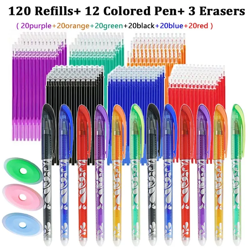 

135pcs/set Erasable Pen 6 Color-Blue/black/red/Purple/Green/orange 0.5mm Gel Pen Stationery School Supplies for Notebook Office