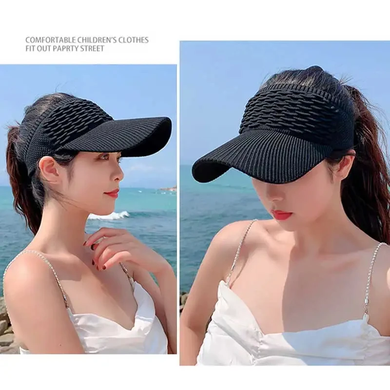 Long Brim Folds Empty Top Hat for Women Summer Beach Hats Fashion Elastic Fabric UV Sunshade Sun Visors Outdoor Sports Golf Hats