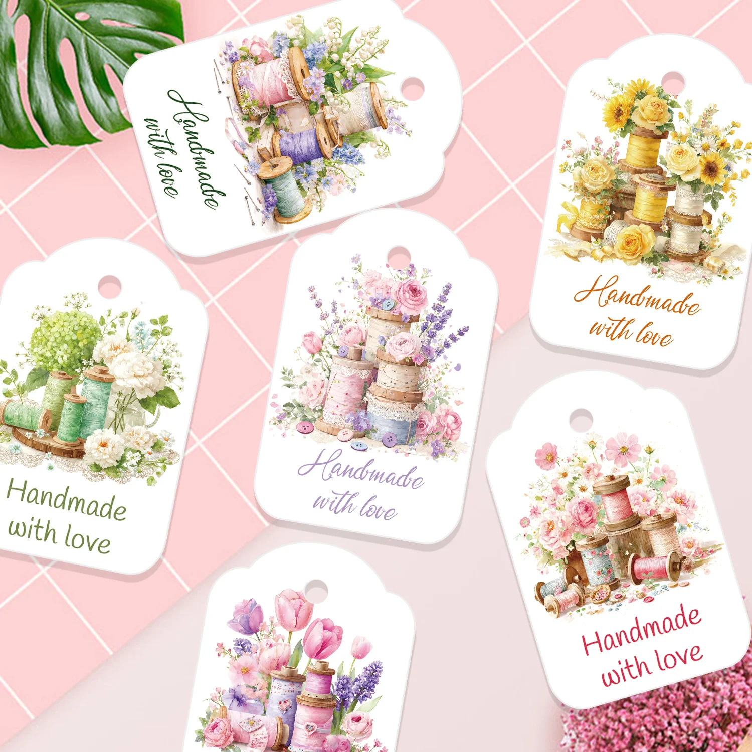 48pcs Handmade with Love Gift Tags Spring Flowers Labels for Birthday Wedding Party Gifts Wrapping DIY Craft Packages Supply
