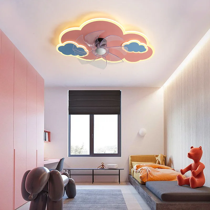 Children's room Ceiling Fan Light Bedroom Invisible Variable Frequency Fan Integrated Electric Pink Fan Ceiling Lamp For Girls