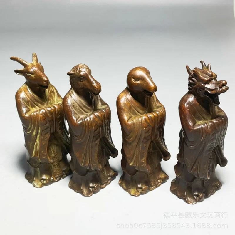 Complete set of twelve zodiac animals: rat, cow, tiger, rabbit, dragon, snake, horse, sheep, monkey, chicken, dog, pig, alloy co