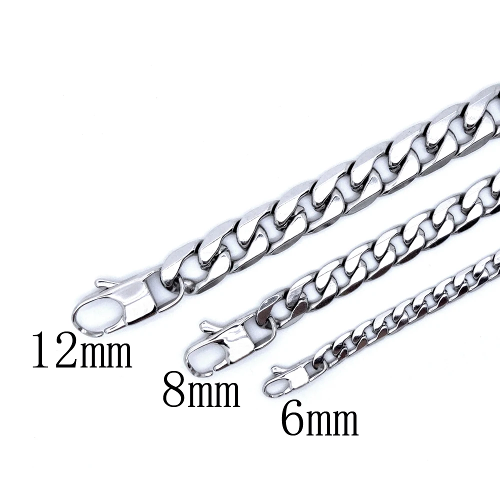 Stainless Steel Necklace  6/8/12mm Width Customize Length Men Curb Cuban Link Chain Punk Fashion Jewelry Factory Drop Shipping