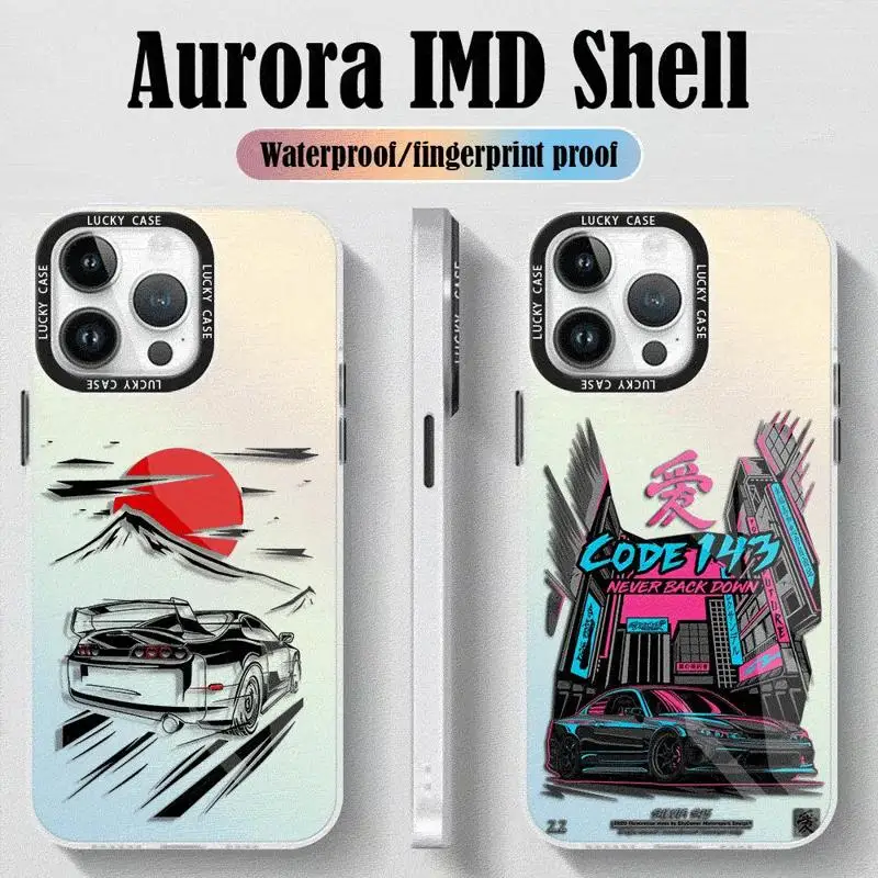 Japanese JDM Drift Car Red Sun for Apple iPhone 13 15 Pro Max 14 13 Pro 11 12 7 8 X XS MAX XR 14 Plus Laser Gradient phone case