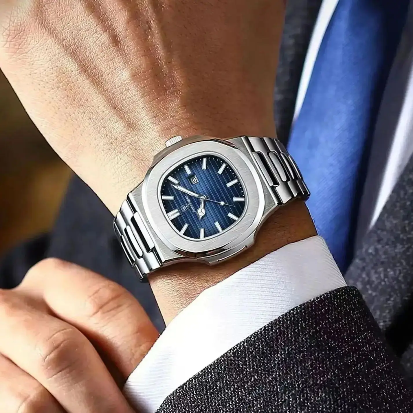 POEDAGAR Casual Couple Watch Waterproof Luminous Date Stainless Steel Love Wristwatch Square Quartz Watches for Boyfriend Reloj view 6