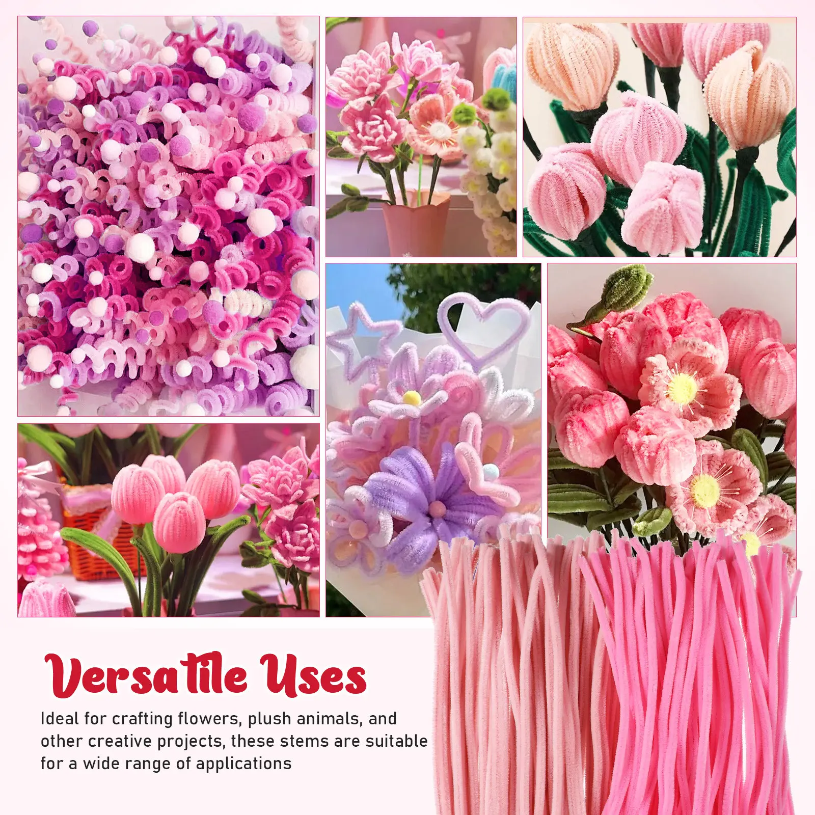 200Pcs Thick Chenille Stems for Crafts Soft Bendable Craft Pipe Cleaners for Flower Making Holiday Valentine Halloween Garland view 3