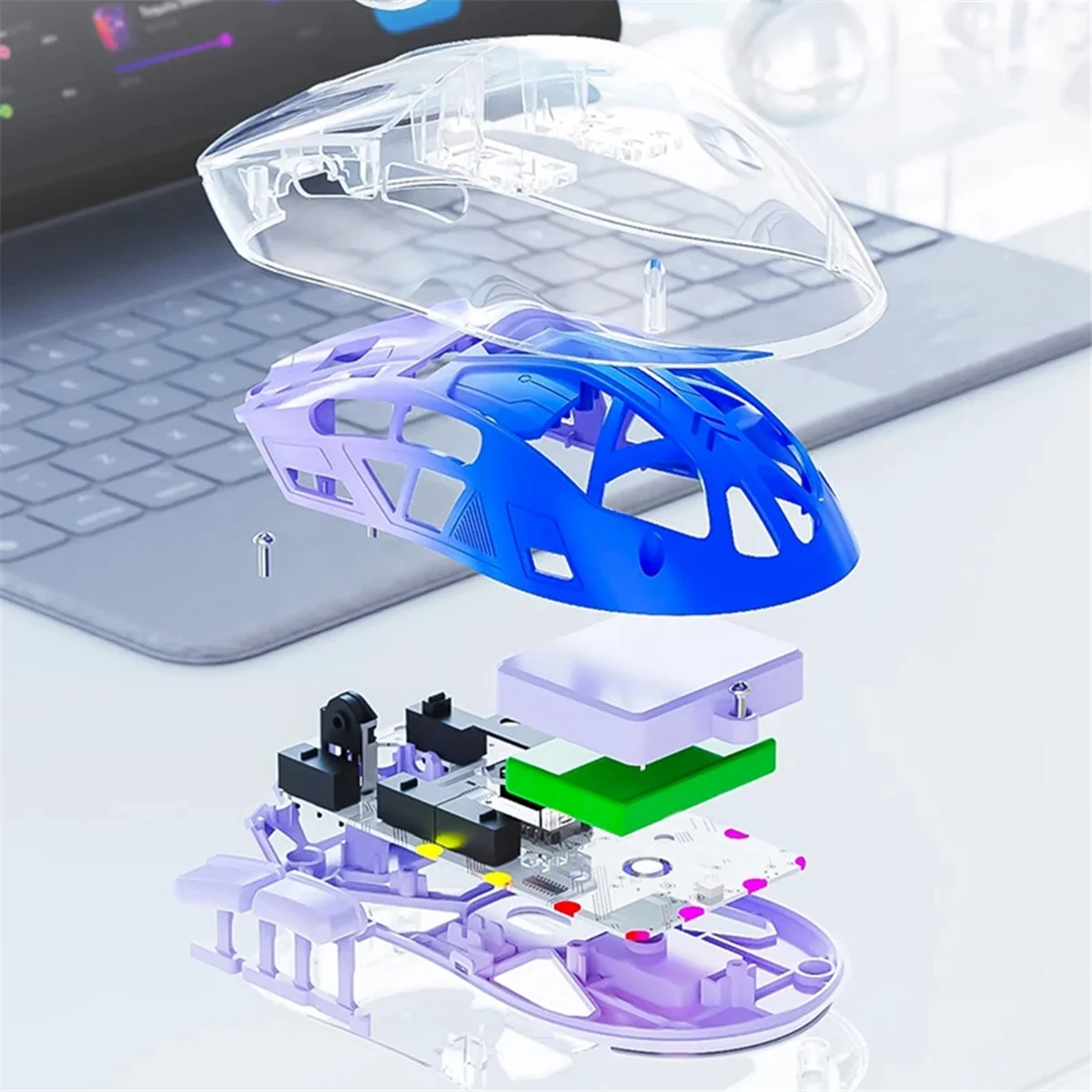 ABXHA Mouse Nirkabel Transparan dengan Layar Digital, 2.4G RGB 4000DPI Penyesuaian 5 Langkah, Tombol Bass, Mouse Gamer Bluetooth, A