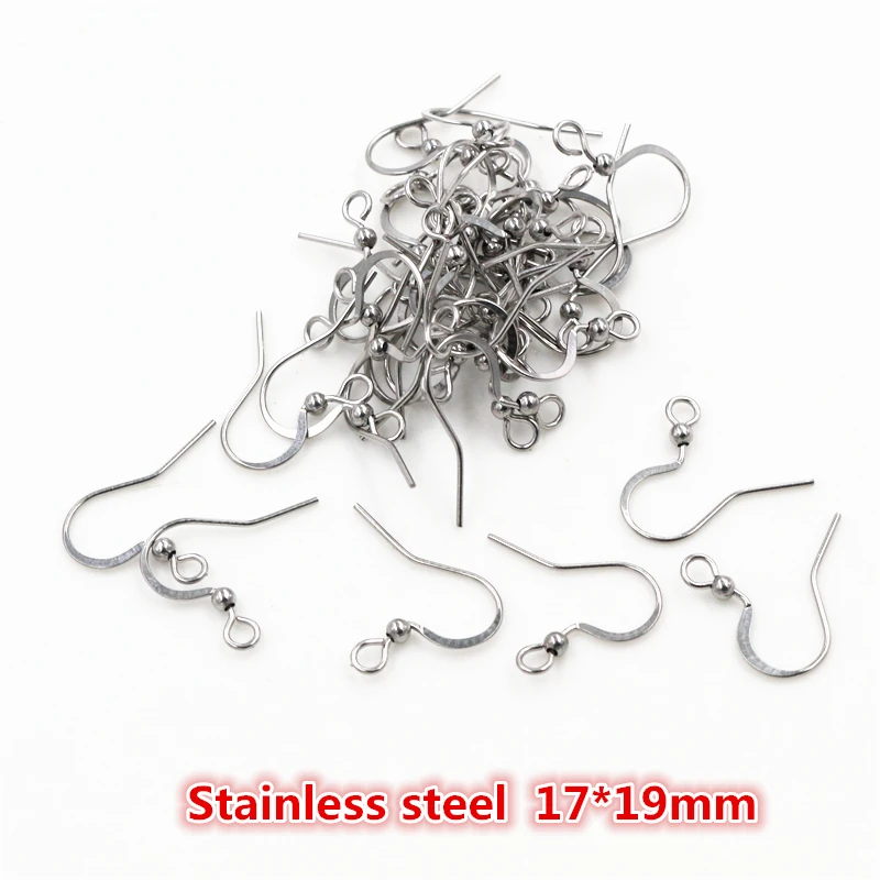 (Never Fade) 100 unids/lote 19x17mm Acero inoxidable DIY pendientes hallazgos cierres ganchos joyería hacer accesorios Earwire -W3-39