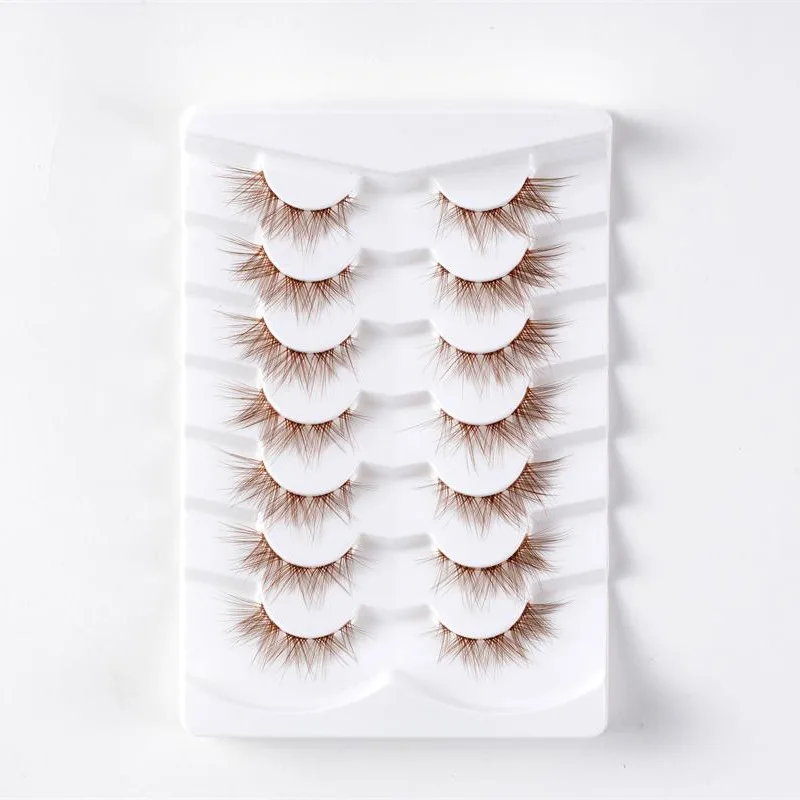 NEW 7Pairs 3D Faux mink Fake Eyelashes Transparent Stem Invisible Band Mink Lashes Reusable brown False Eyelashes Natural Fluffy