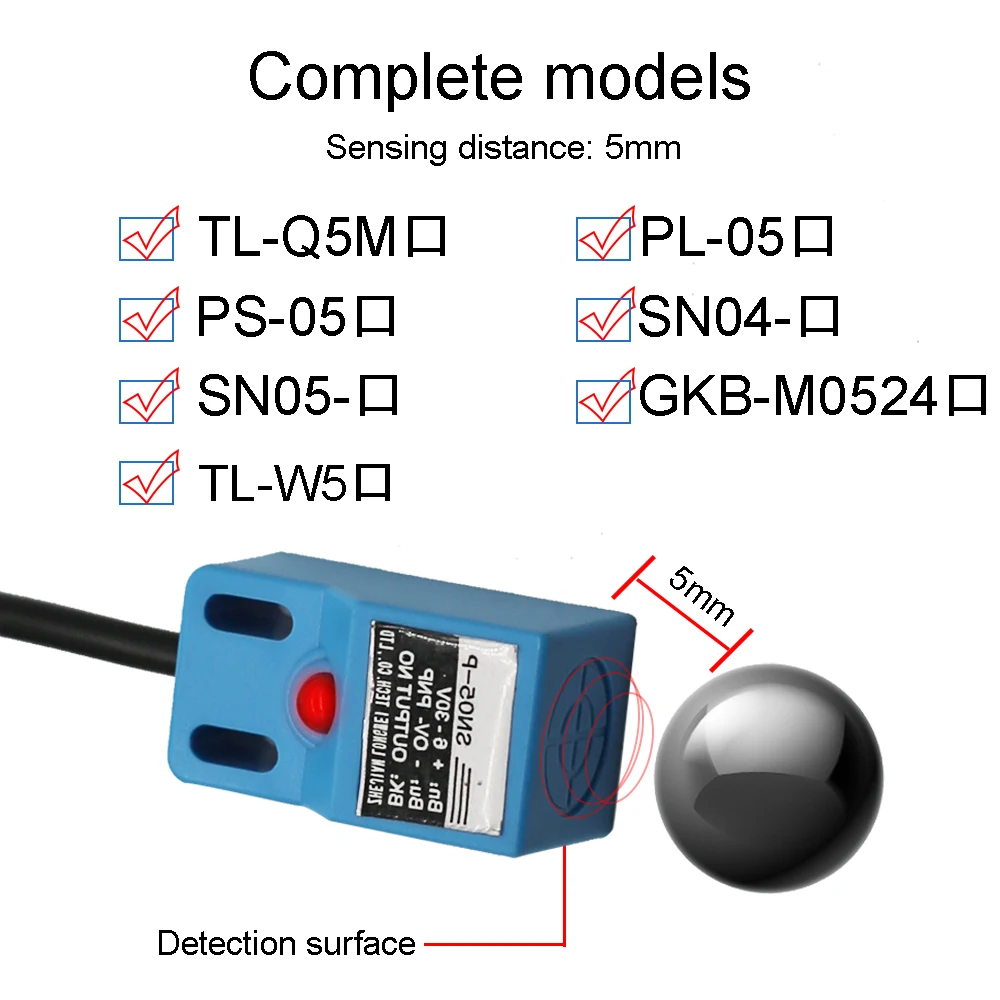 AUCHTEL SN04/SN05/PS-05/PL-05/TL-Q5M/TL-W5/GKB-M0524 5mm Metal Detection Limit Switch 6-36v Inductive Proximity Sensor Swit