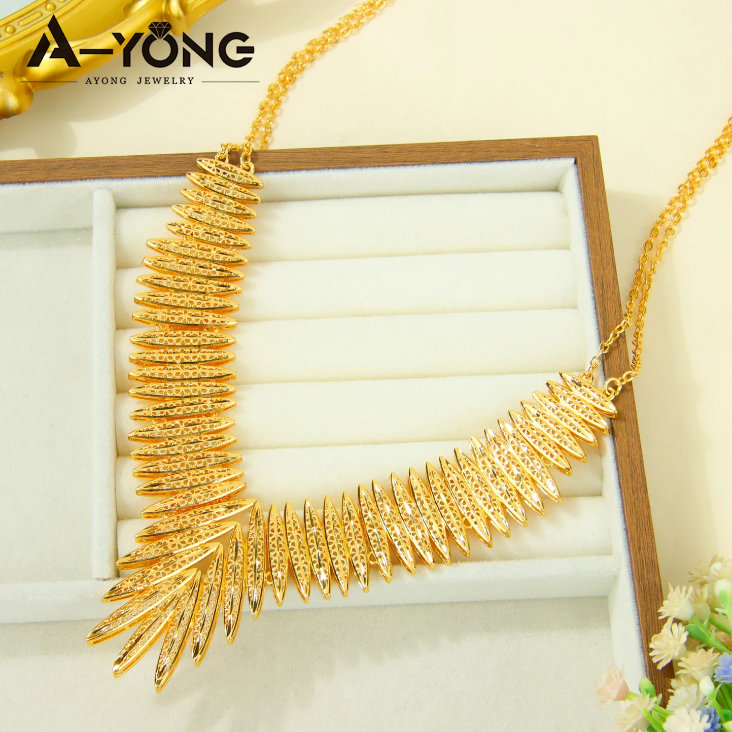 Luxus Dubai Hochzeit Schmuck Set 24k Gold Überzogene Arabisch Braut Gold Halskette Armband Ohrringe Habesha Frauen Party Schmuck – Detail 7