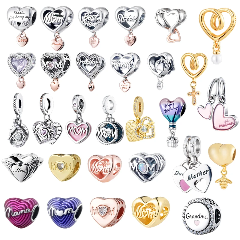 

Mother's Day Heart Charms Mom Grandma Dangle Beads S925 Silver Plated Love Jewelry Gifts For Mom/Wife Fit Original Bracelet.