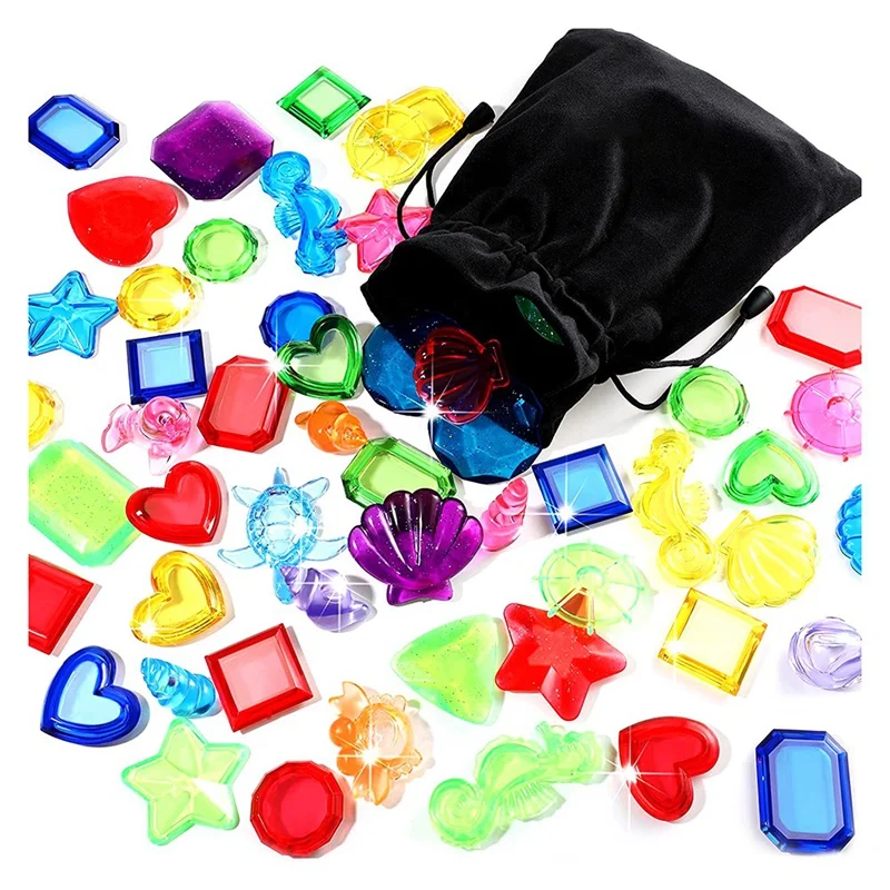 

HOT-52Pieces Diving Gems Pool Toys Marine Animals Gems Pirate Treasure Chest Summer Underwater Swimming Toys