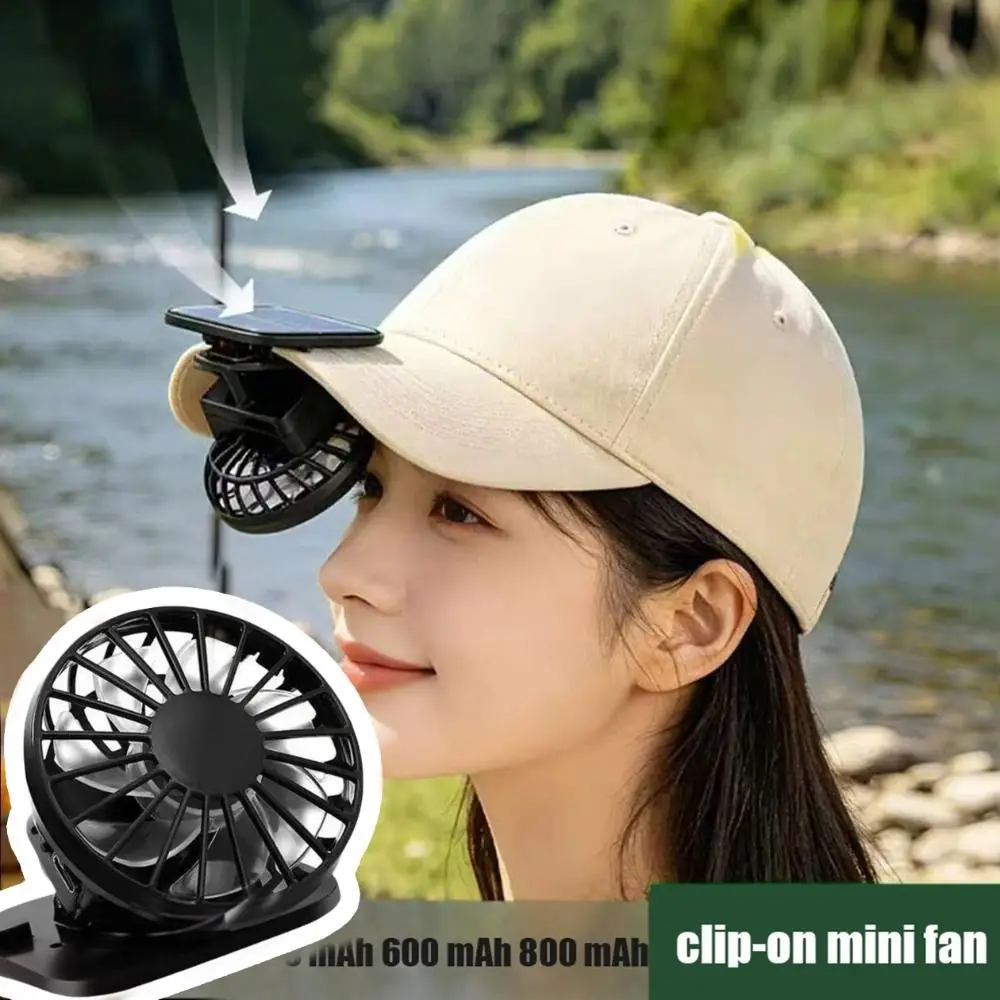 Multi-function Portable Mini Solar Powered Fan Solar Powered Rechargeable Cooling Fan Lightweight USB Charging Hat Fan Camping