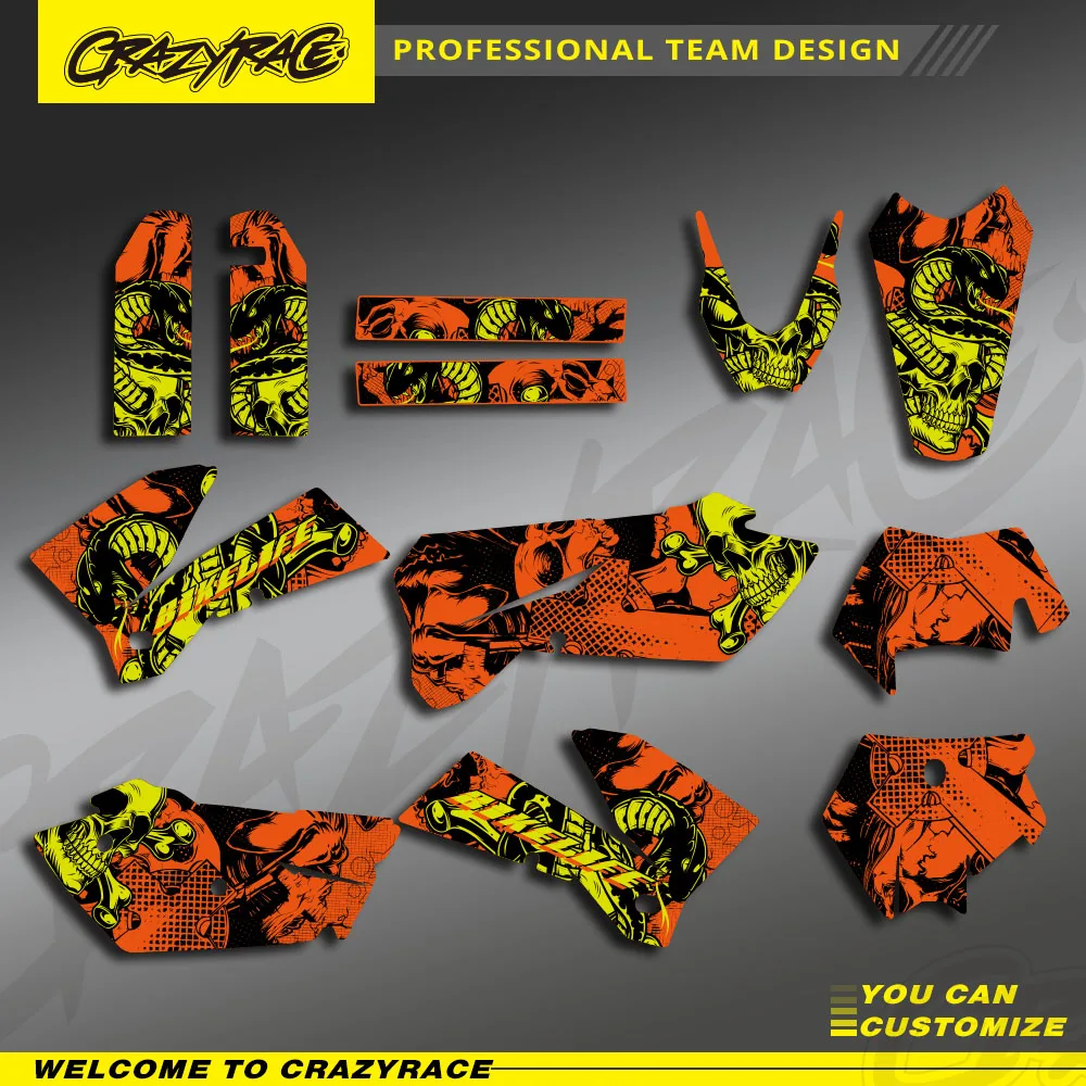

For KTM 525 450 400 300 250 200 125 sx sxf mxc xc xcf xcw exc excr 2005 2006 2007 CRAZYRACE New Team Graphics Decal Sticker