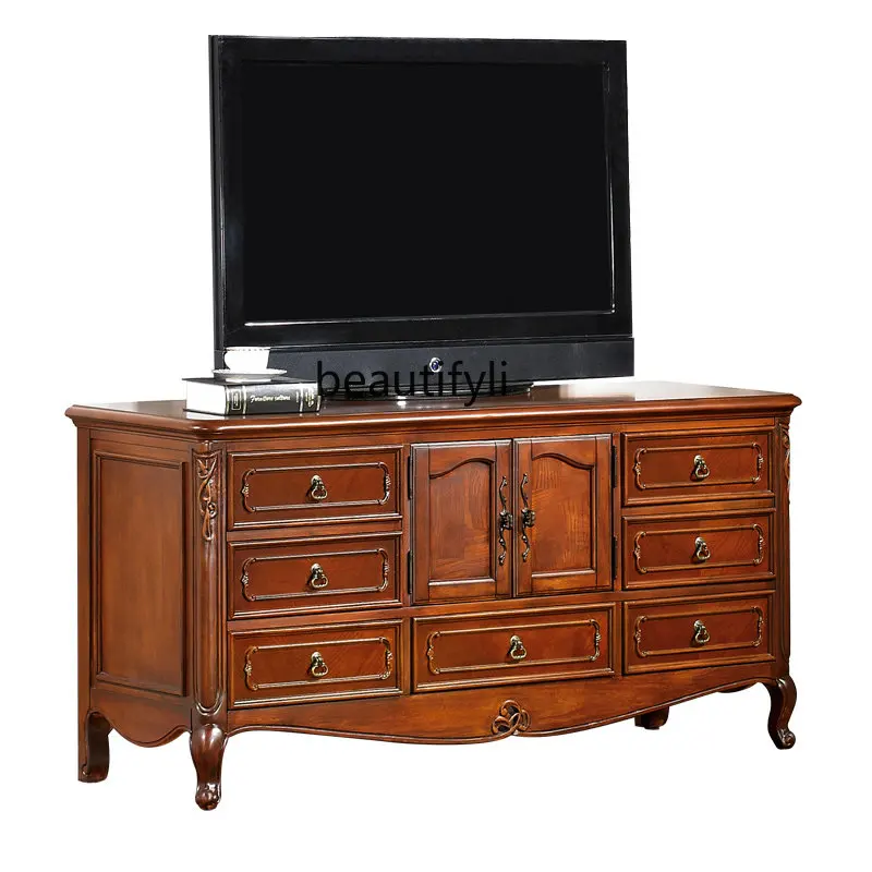 

American-Style Solid Wood Furniture Living Room TV Cabinet European-Style Retro Bedroom TV Stand