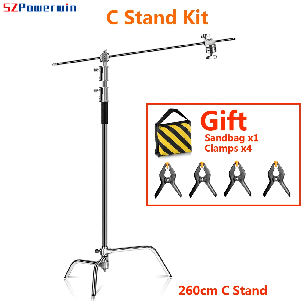 

330cm/40" 260cm/8.5ft Stainless Steel C Stand with Boom Arm Sandbag Wheel and Magic Leg - Ideal for Photography and Studio Use