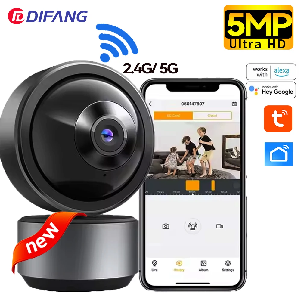 Tuya Smart Home 5G WiFi Camera Indoor Monitor 5MP Night Vision Video Baby Monitor 4MP Home Asistant IP Surveillance Security Cam