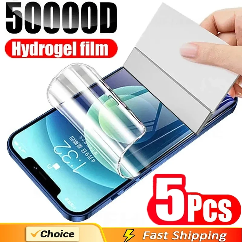 

5Pcs Hydrogel Film for IPhone 13 12 11 14 15 Pro Max 13Mini 12Mini Screen Protector for IPhone XS MAX XR X 7 8 Plus SE Not Glass