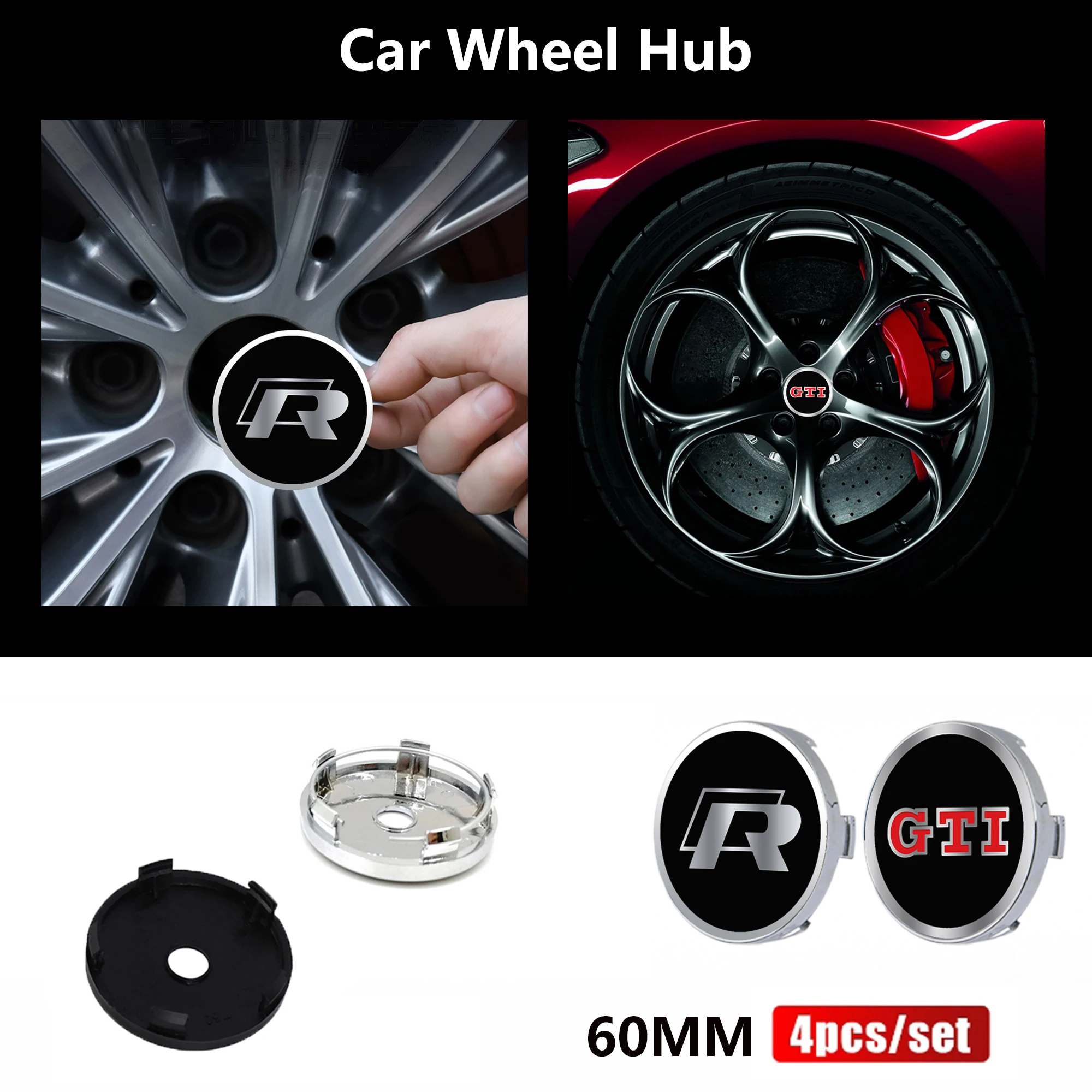 4PCS/SET 60MM Car Wheel Hub Center Caps Rim Emblem Cover Stickers For Volkswagen VW GTI R R32 Touareg Passat Polo Jetta MK4 TSI