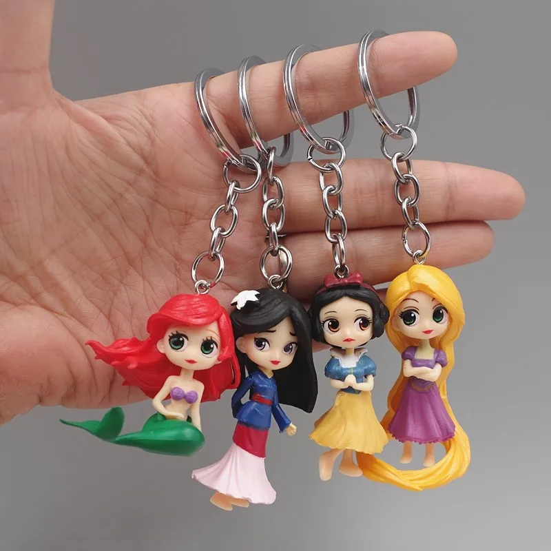 

Princesses Snow White Hua Mulan Mermaid Rapunzel PVC Keychain Figure Doll Figures Toys 5cm 4pcs/lot