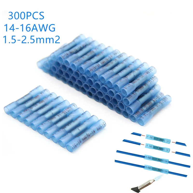 

300PCS Insulated Heat Shrink Butt Connectors Waterproof Seal Electrical Wire Splice Cable Crimp Terminals 1.5-2.5mm2