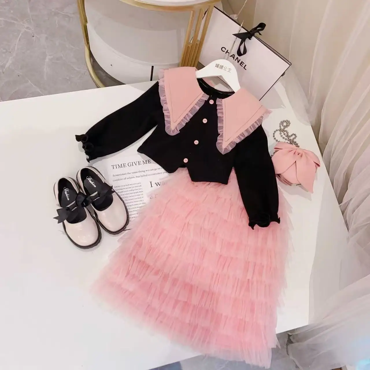 

New Girls Tweed Sets Kids Long Sleeves Princess Top and Skirt Birthday Designed Uniform Luxury Party Winter Autumn Cloth 4-12Y