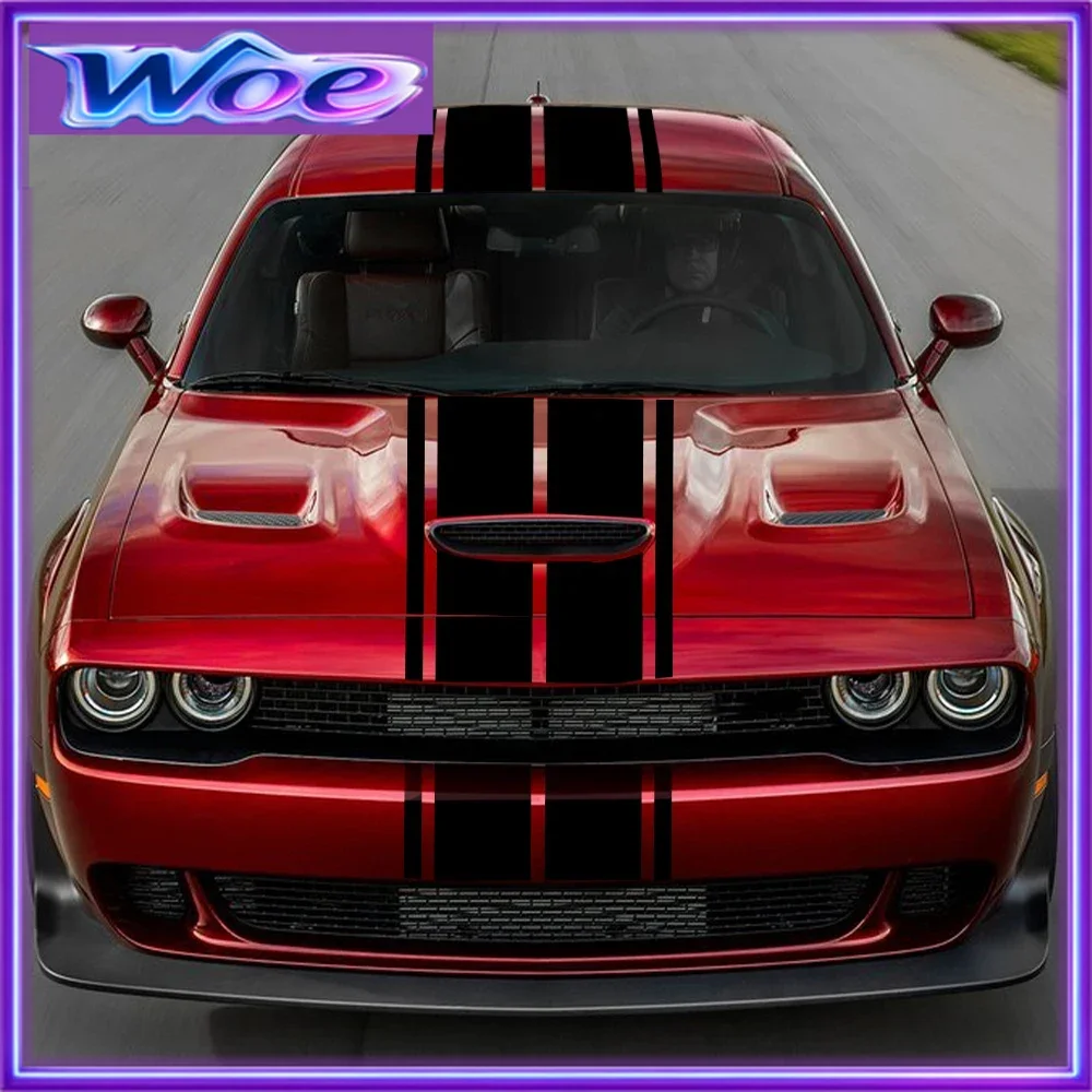 For Dodge Challenger SXT RT Rally Racing Style Auto Stripe Kit Vinyl Decals Hood Roof Rear Trunk Stickers Car Tuning Accessorie