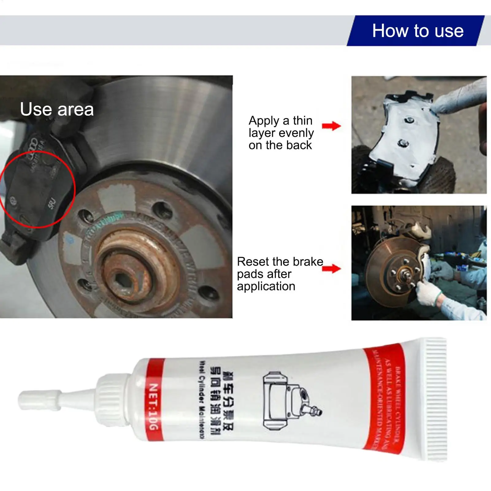Graxa para freio resistente ao calor, eliminando o ruído, graxa para freio de longa duração, à prova de umidade, proteção de lubrificação para carros, para um funcionamento suave