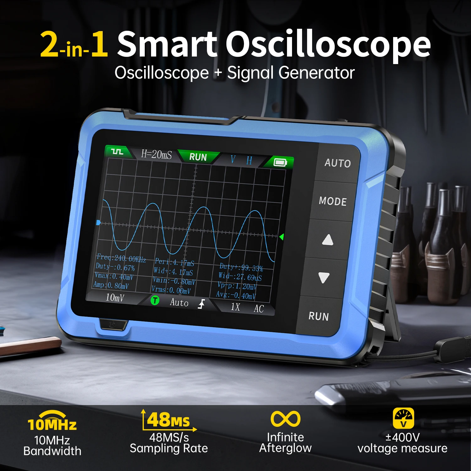 Imagem -02 - Fnirsi Dso510 Novo 10mhz Mini Handheld Digital em Osciloscópio Gerador de Sinal 48 ms s Taxa de Amostragem Eletrônica Reparie Ferramentas