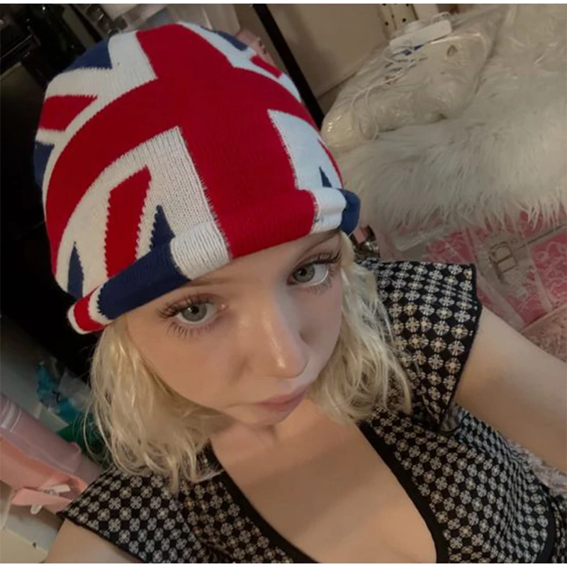 English Union Jack Flag Jacquard Knit Beanie Hat Winter Skull Cap Warm Hip Hop Cuffed Knitted Hat For Outdoor Cold Weather Wear
