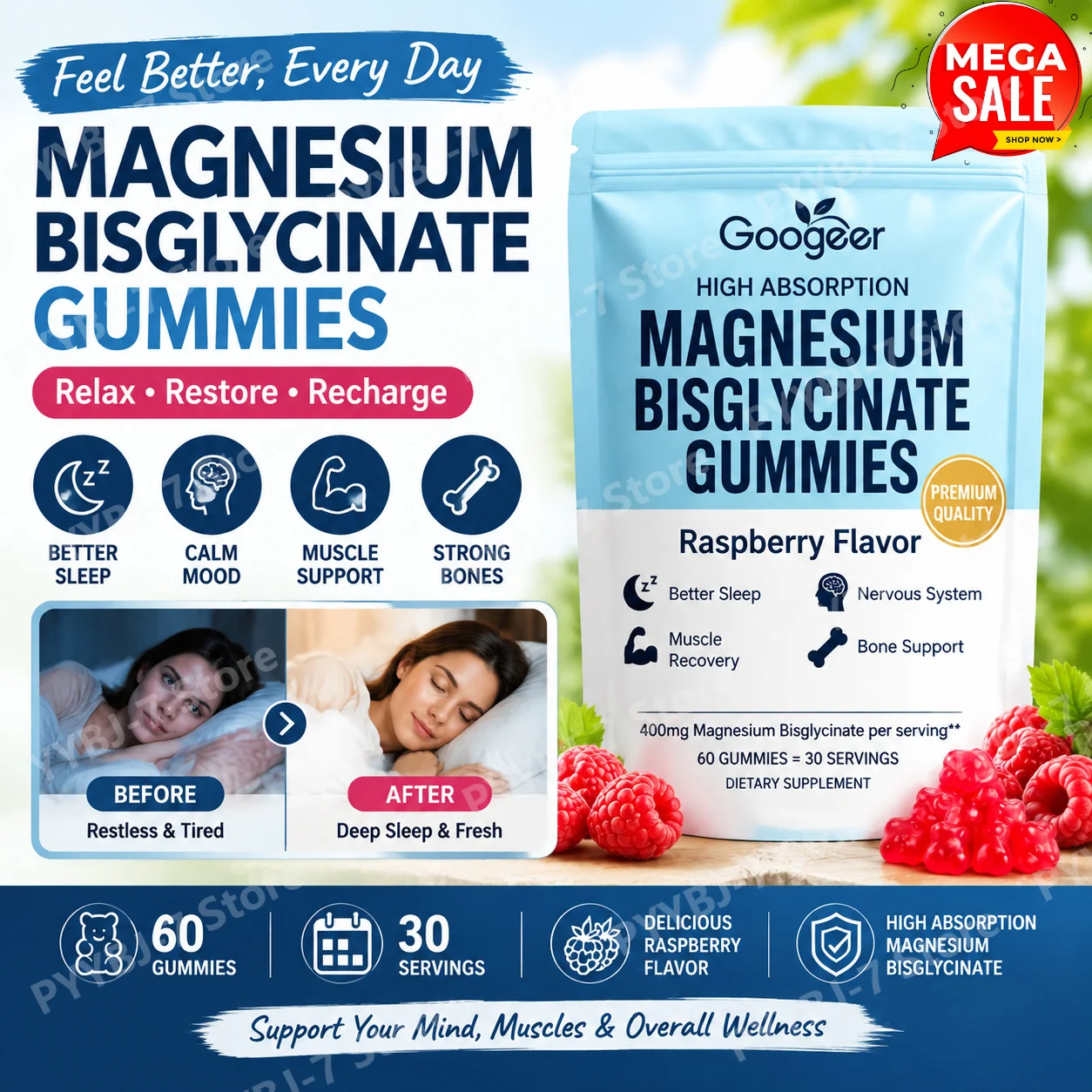 Magnesium Magnesium Bisglycinate Gummies 400mg High Absorption, Muscle Recovery, Nervous System & Bone Sleep Support 60 Count - Aliexpress Deal