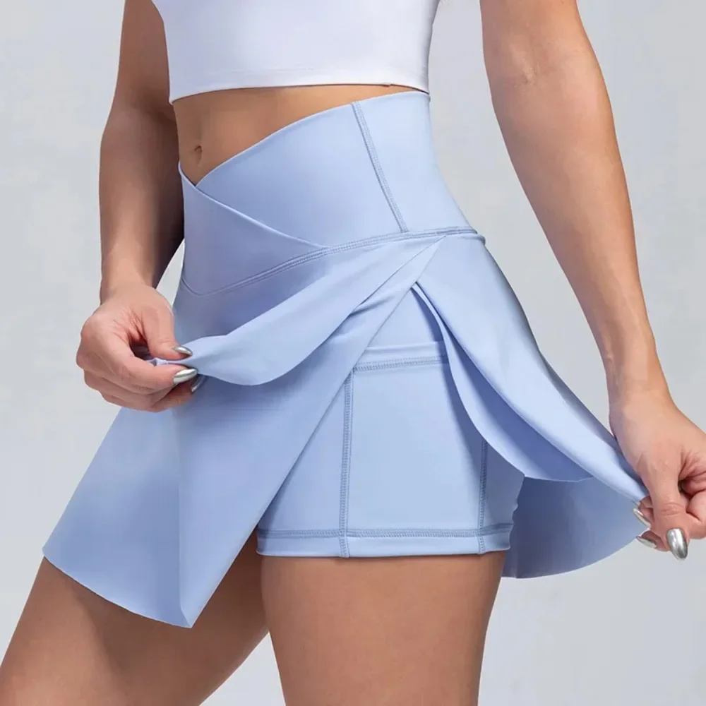 

Women Pleated Tennis Skirt with Pockets Shorts Athletic Skirts Crossover High Waisted Gym Golf Skorts Workout Sports Skirts