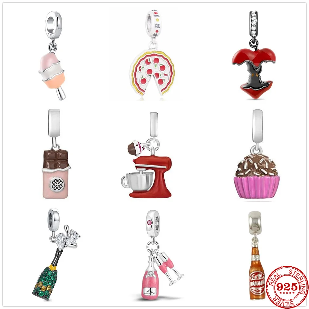 

New 925 Sterling Silver Cake Wine Charm Dangle Charms DIY fine beads Fit Original Pandora Bracelet DIY Women Jewelry Accessories
