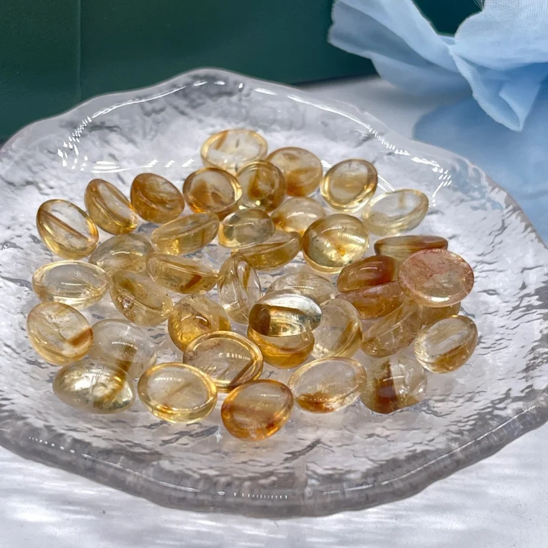 Mankuu 5-Pieces Natural Citrine Yellow Pagoda Crystal Ring DIY Accessory Semi-Circular Oval Round Gemstone Holeless Planar Beads