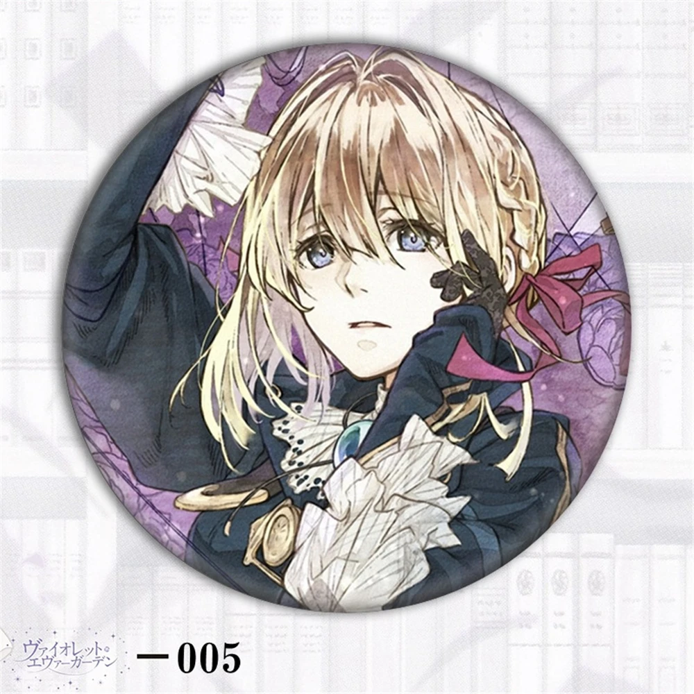 58mm Anime Violet Evergarden Violet Evergarden  Cosplay COSTUME Badge Pin SPTE Tinplate Brooch﻿ Prop Gilf