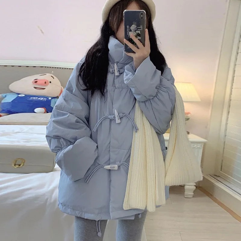 

Women's down Cotton Jaet Autumn Winter Thiened Knitted Bread Sle Coat Button Closure Korean Sle Student Faion Outer...