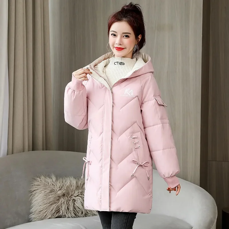 

2024 New Winter Parkas Women Long Cotton Jacket Warm Hooded Thick Windproof Down padded Coat female Casual Student overcoat R095