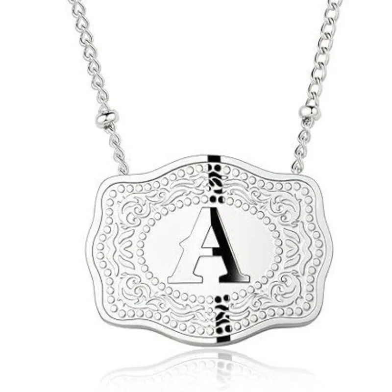 26 Letter Copper American Vintage Belt Buckle Western Cowboy Belt Buckle Necklace Collarbone Chain Pendant 2025 New Bracelet RU